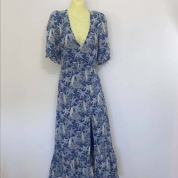 Reformation Dress “Nantre” Bali Blue Sz4 Please note the measurements Nwot - Picture 1 of 8
